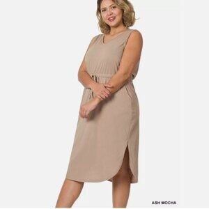 Zenana Drawstring Waist Curved Hem Dress